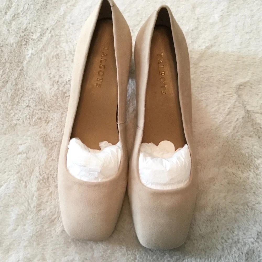 Talbots Nude Beige Suede Block Heel Pumps